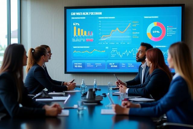 KPIダッシュボードと戦略会議の様子